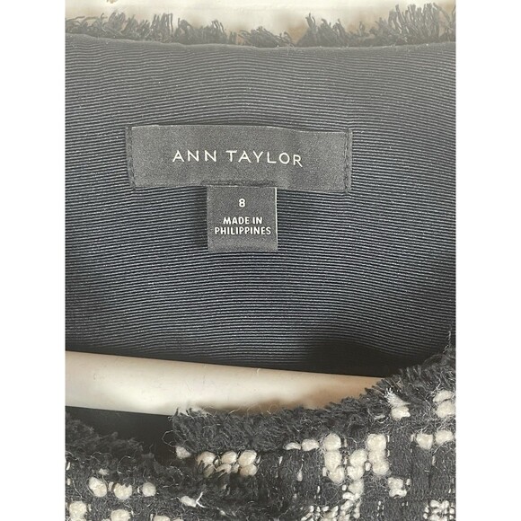 Ann Taylor Women’s Size 8 Black White Tweed Fringe Jacket Blazer Lined EUC - Picture 2 of 3